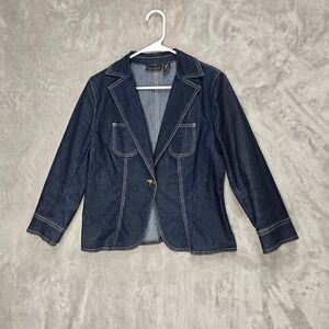 Apostrophe Stretch Womens Blue Denim Blazer Jacket Size 8 Button Front Casual‎